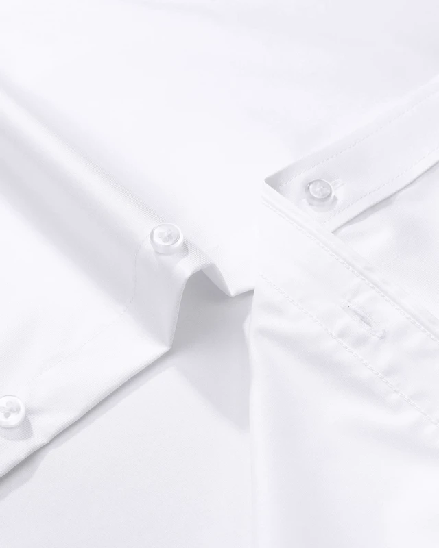 Alt view image 6 of 6 - Men's Dress Shirts Solid Long Sleeve Stretch Wrinkle-Free Formal Shirt Business Casual Button Down Shirts White Large