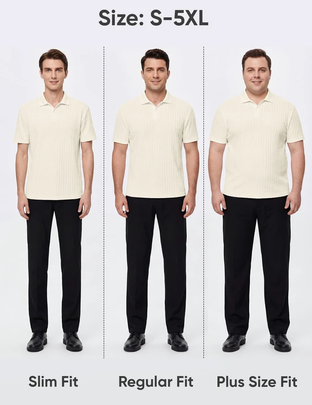 Alt view image 6 of 7 - Men's Textured Polo Shirt Short Sleeve, Beige, L | Soft Stretch Fabric, Lightweight, Knit Feel, Short Sleeve Golf Polo, Regular Fit, Casual Summer Vacation Beach Shirt