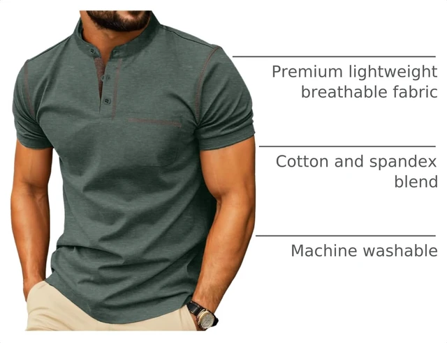 Alt view image 4 of 7 - Mens Henley Shirts Short Sleeve Summer Casual Classic Cotton T Shirts Pocket Button Shirt Green