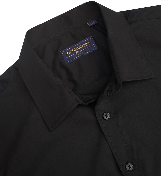 Alt view image 5 of 6 - Men's Short Sleeve Dress Shirt Regular Fit Stretch Stain Defense Shirts Business Casual Button Down Shirt Black Medium