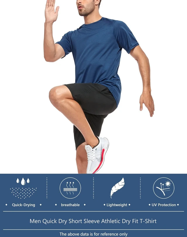 Alt view image 7 of 7 - 5 Pack Men's Workout Gym Shirts Dry Fit Short Sleeve T Shirts | Quick Dry Fabric, Breathable Mesh, Moisture Wicking, Athletic Regular Fit, 1 Black 1 Gray 1 White 1 Blue 1 Green Large