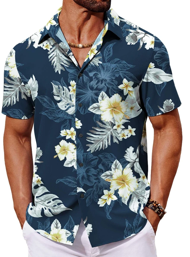 Main image of Hawaiian Shirt for Men Short Sleeve Button Up Shirts Mens Casual Summer Beach Wear
