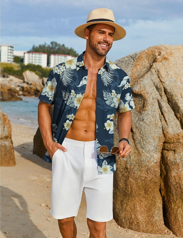 Alt view image 3 of 6 - Hawaiian Shirt for Men Short Sleeve Button Up Shirts Mens Casual Summer Beach Wear