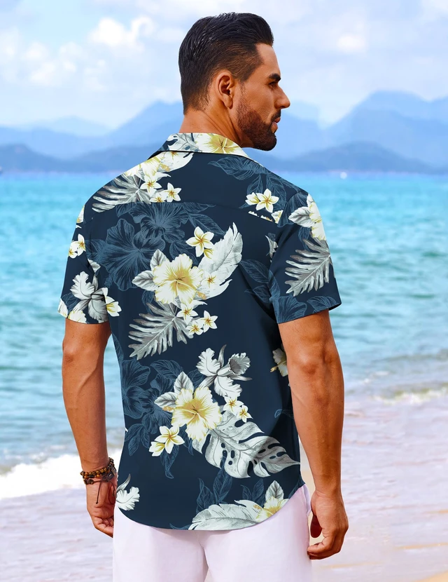 Alt view image 4 of 6 - Hawaiian Shirt for Men Short Sleeve Button Up Shirts Mens Casual Summer Beach Wear