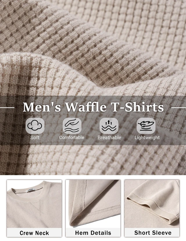 Alt view image 5 of 6 - Men's Shirts Casual Waffle Short Sleeve Crewneck T Shirts Summer Plain Pullover Tees Moon Gray XL