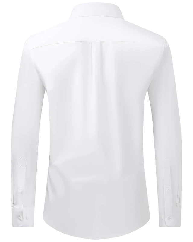 Alt view image 3 of 5 - White Button Down Shirt Men Regular Fit Stretch Stain Shield Long Sleeve Solid Party Wedding Shirts,White,Medium