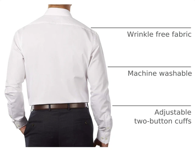 Alt view image 4 of 7 - Men's Dress Shirt Fitted Poplin Solid, White, 15.5" Neck 32"-33" Sleeve