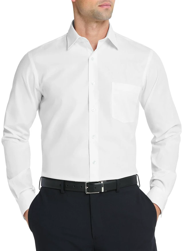 Main image of Men's Dress Shirt Fitted Poplin Solid, White, 15.5" Neck 32"-33" Sleeve