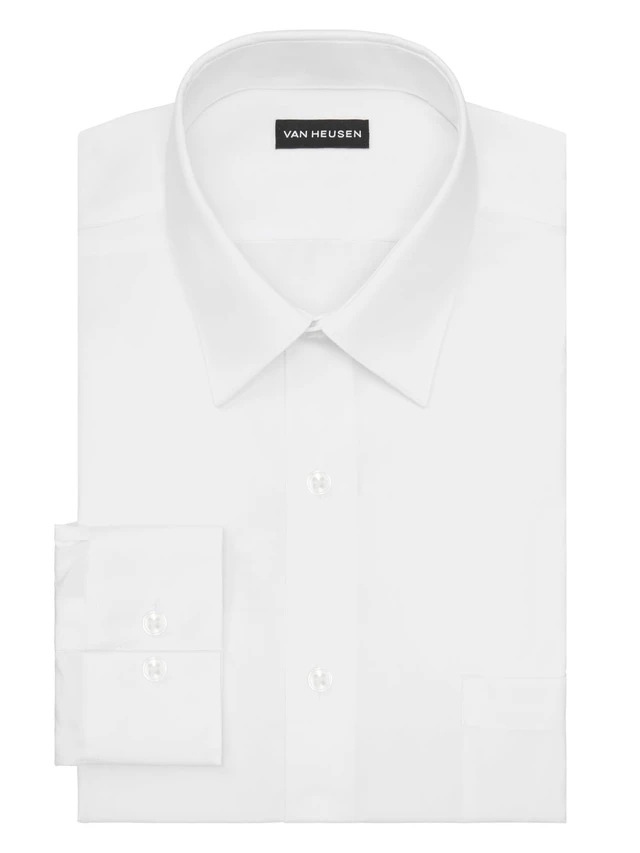 Alt view image 5 of 7 - Men's Dress Shirt Fitted Poplin Solid, White, 15.5" Neck 32"-33" Sleeve