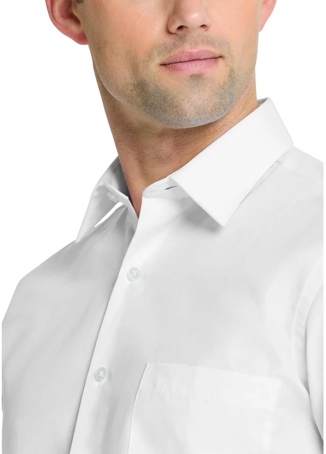 Alt view image 6 of 7 - Men's Dress Shirt Fitted Poplin Solid, White, 15.5" Neck 32"-33" Sleeve