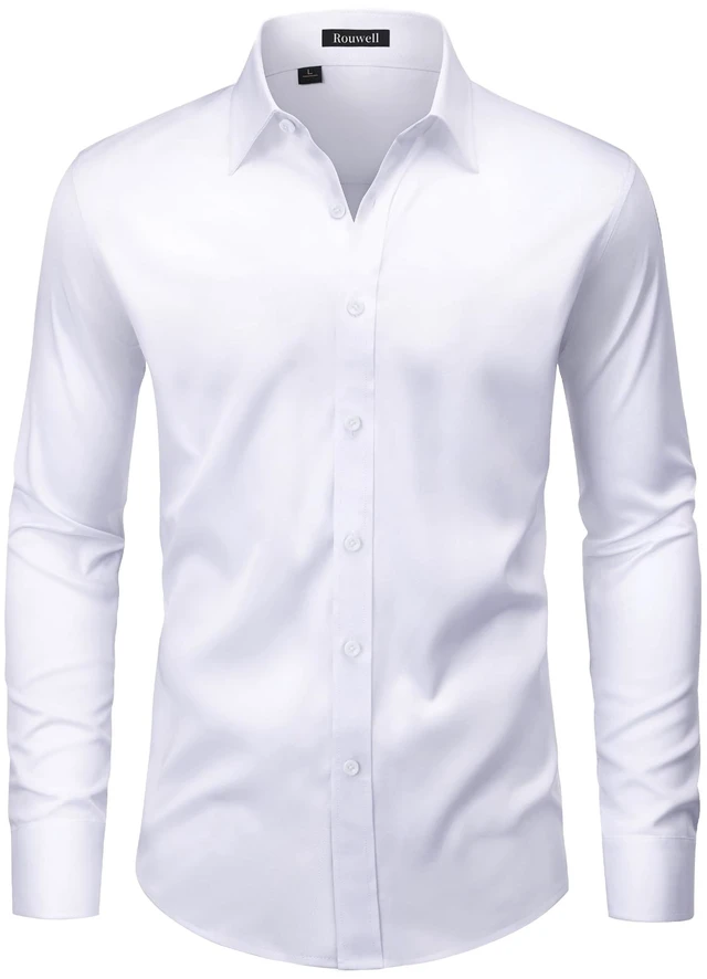 Main image of White Button Down Shirt Men Long Sleeve Non Iron Wrinkle Free Stretch Business Office Wedding Dress Shirts M