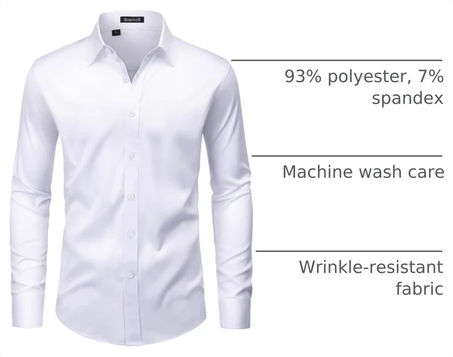 Alt view image 4 of 6 - White Button Down Shirt Men Long Sleeve Non Iron Wrinkle Free Stretch Business Office Wedding Dress Shirts M