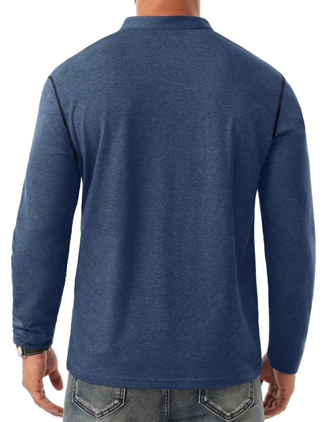 Alt view image 6 of 6 - Men's Henley Shirts Long Sleeve Button T-Shirt Casual Stylish Cotton Pullover Shirt with Pocket Blue