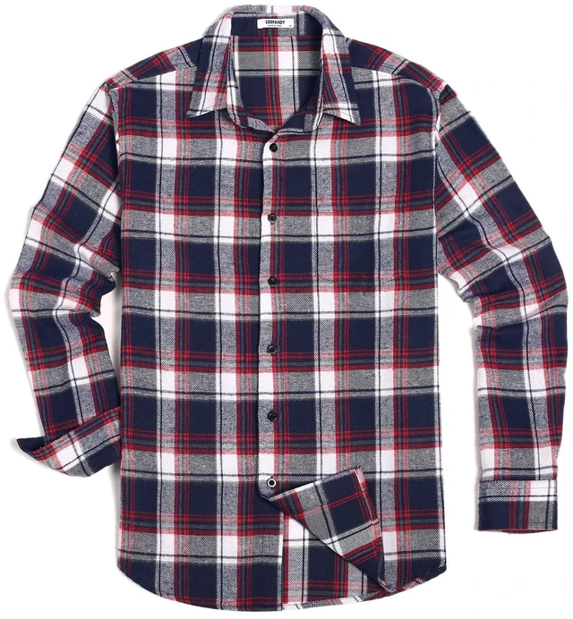 Alt view image 6 of 7 - Long Sleeve Flannel Shirt for Men Lightweight with Pocket Plaid Button Up Shirts Casual Stylish Shirts, Navy Red White Plaid, X-Large