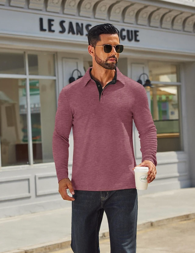 Alt view image 2 of 7 - Mens Polo Shirts Long Sleeve Casual Polo Shirts Button Down Shirts | Casual,Button Collar,Lightweight,Classic Basic,Soft fabric,Breathable