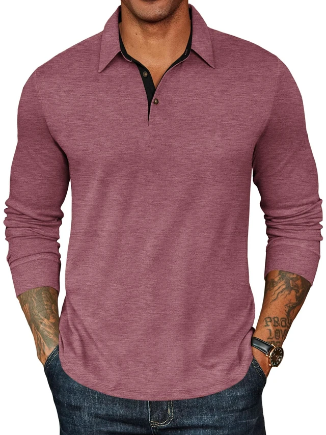 Main image of Mens Polo Shirts Long Sleeve Casual Polo Shirts Button Down Shirts | Casual,Button Collar,Lightweight,Classic Basic,Soft fabric,Breathable