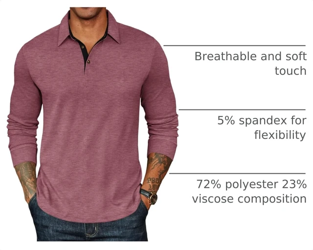 Alt view image 4 of 7 - Mens Polo Shirts Long Sleeve Casual Polo Shirts Button Down Shirts | Casual,Button Collar,Lightweight,Classic Basic,Soft fabric,Breathable