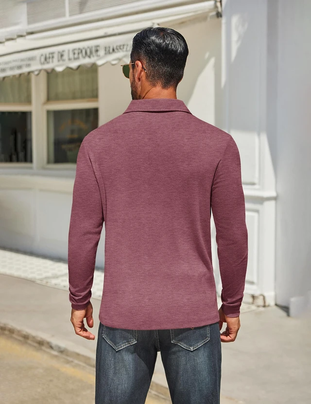 Alt view image 3 of 7 - Mens Polo Shirts Long Sleeve Casual Polo Shirts Button Down Shirts | Casual,Button Collar,Lightweight,Classic Basic,Soft fabric,Breathable