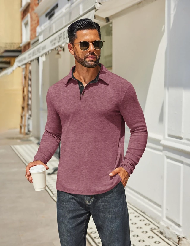 Alt view image 5 of 7 - Mens Polo Shirts Long Sleeve Casual Polo Shirts Button Down Shirts | Casual,Button Collar,Lightweight,Classic Basic,Soft fabric,Breathable