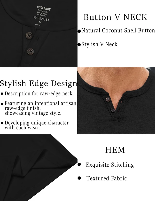 Alt view image 7 of 7 - Black T Shirts for Men Button Neck Tee Shirts Casual Summer Basic Tee Shirt