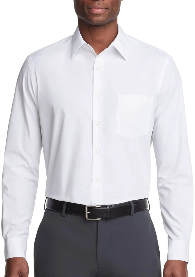 Main image of Men's Dress Shirt Regular Fit Poplin Solid, White, 17.5" Neck 34"-35" Sleeve