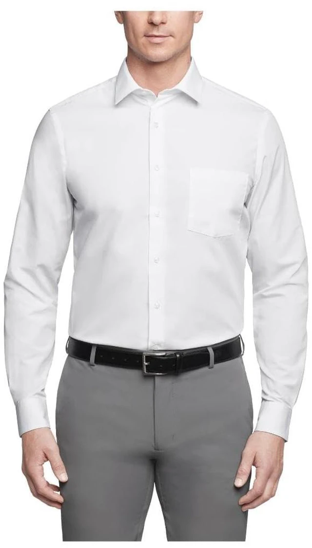 Alt view image 3 of 6 - Men's Dress Shirt Regular Fit Poplin Solid, White, 17.5" Neck 34"-35" Sleeve
