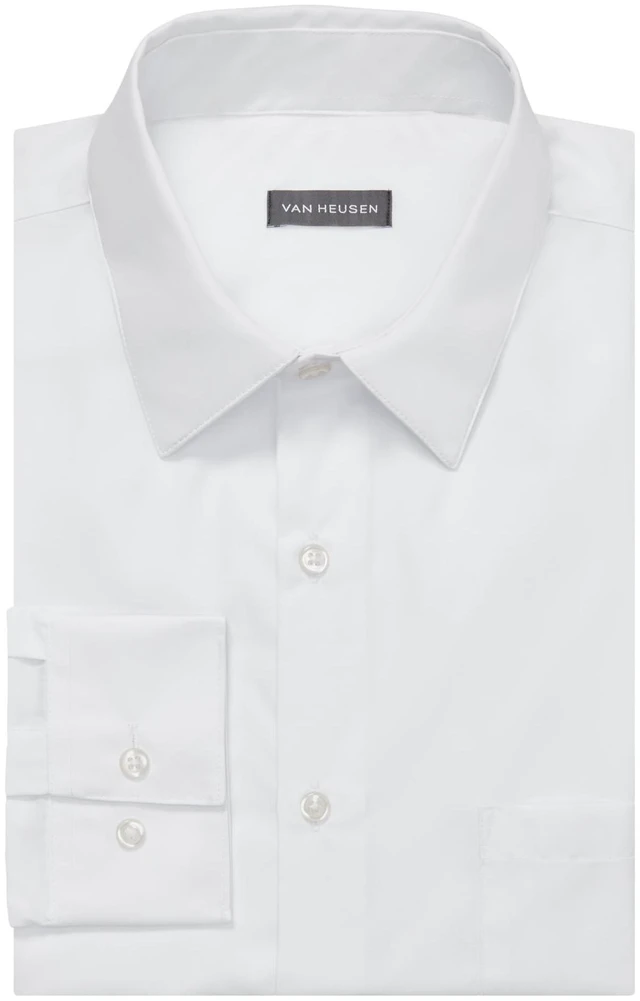 Alt view image 4 of 6 - Men's Dress Shirt Regular Fit Poplin Solid, White, 17.5" Neck 34"-35" Sleeve