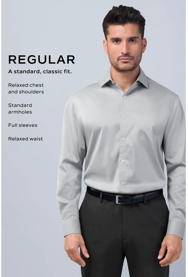 Alt view image 6 of 6 - Men's Dress Shirt Regular Fit Ultra Wrinkle Free Flex Collar Stretch, White, 17"-17.5" Neck 34"-35" Sleeve