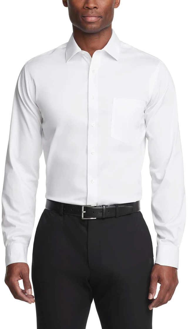 Main image of Men's Dress Shirt Regular Fit Ultra Wrinkle Free Flex Collar Stretch, White, 17"-17.5" Neck 34"-35" Sleeve