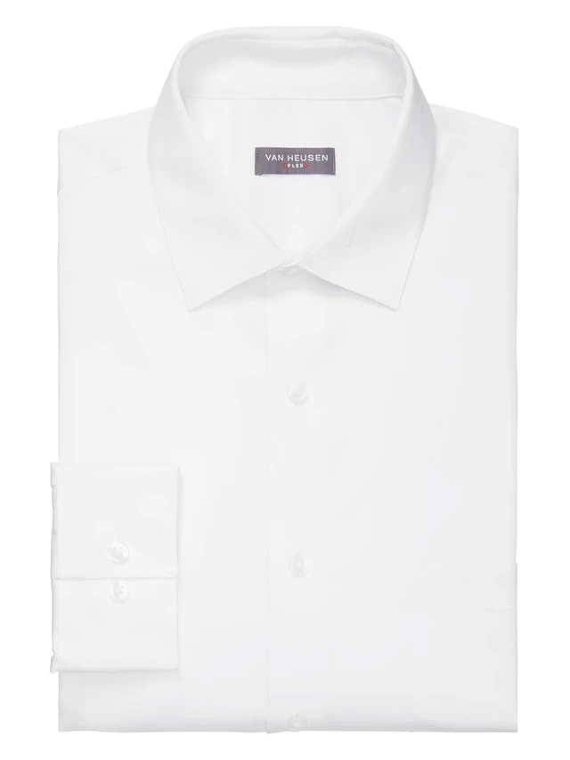 Alt view image 3 of 6 - Men's Dress Shirt Regular Fit Ultra Wrinkle Free Flex Collar Stretch, White, 17"-17.5" Neck 34"-35" Sleeve