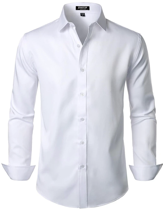 Main image of Mens Stretch Wrinkle Free Dress Shirts Solid White L | Formal, for Wedding, Prom, Long Sleeve, Button Down
