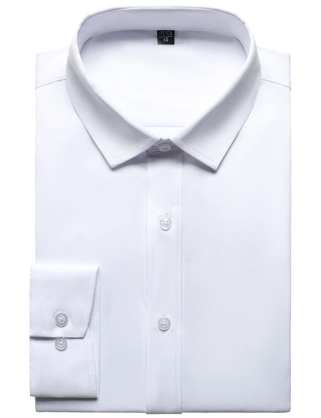 Alt view image 7 of 7 - Mens Stretch Wrinkle Free Dress Shirts Solid White L | Formal, for Wedding, Prom, Long Sleeve, Button Down