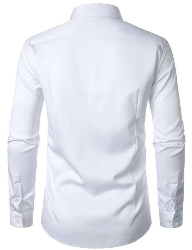 Alt view image 5 of 7 - Mens Stretch Wrinkle Free Dress Shirts Solid White L | Formal, for Wedding, Prom, Long Sleeve, Button Down