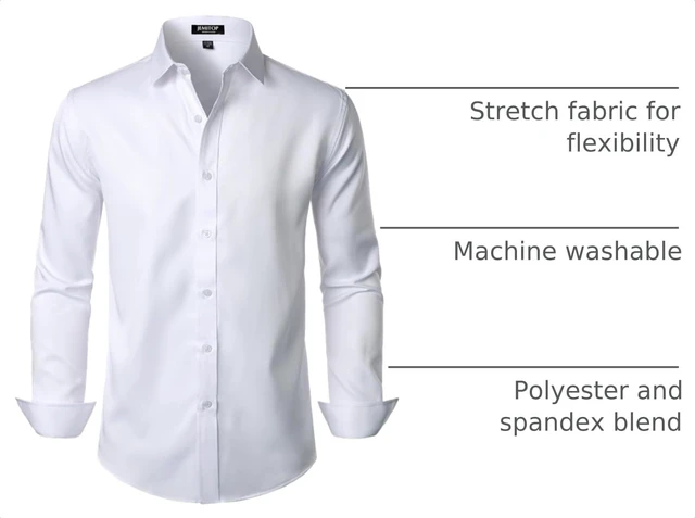Alt view image 4 of 7 - Mens Stretch Wrinkle Free Dress Shirts Solid White L | Formal, for Wedding, Prom, Long Sleeve, Button Down