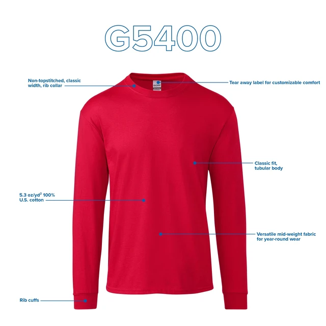 Alt view image 5 of 6 - Men's Heavy Cotton Long Sleeve T-Shirt, Style G5400, 2-Pack, Black, X-Large