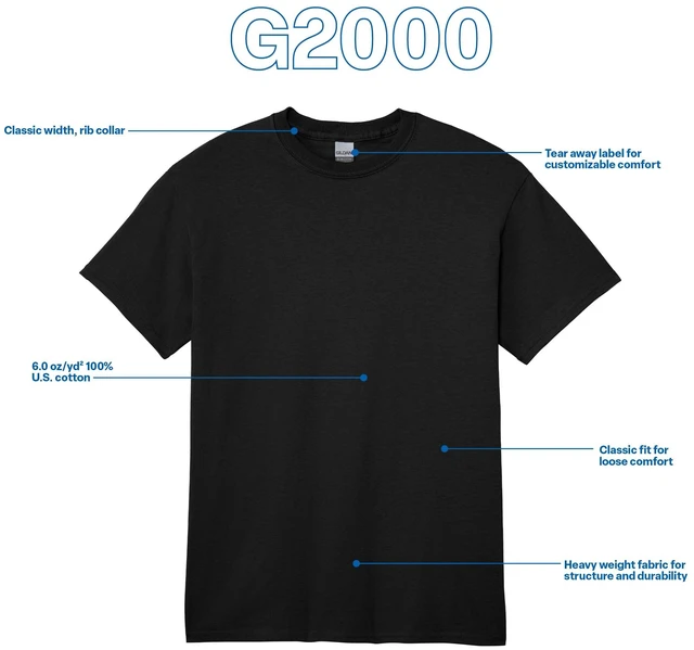 Alt view image 6 of 6 - Adult Ultra Cotton T-Shirt, Style G2000, Multipack, Black (2-Pack), 4X-Large