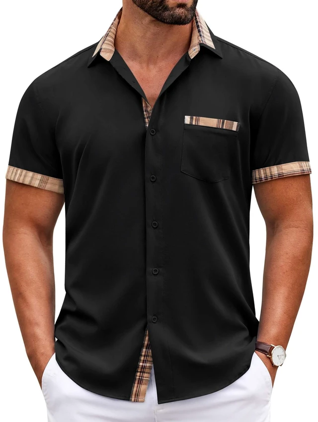 Main image of Men's Button Up Shirts Short Sleeve Business Casual Dress Shirts for Men Black