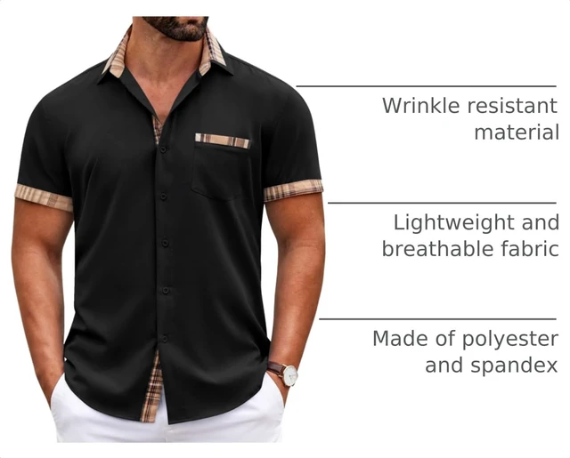 Alt view image 4 of 6 - Men's Button Up Shirts Short Sleeve Business Casual Dress Shirts for Men Black