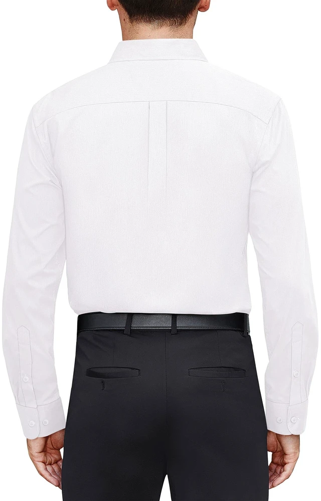Alt view image 2 of 6 - Men's Dress Shirts Cotton Stretch Long Sleeve Solid Formal Shirt Business Stain Shield Casual Button Down Shirts White Medium