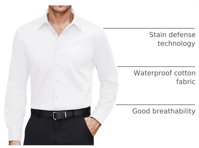 Alt view image 4 of 6 - Men's Dress Shirts Cotton Stretch Long Sleeve Solid Formal Shirt Business Stain Shield Casual Button Down Shirts White Medium