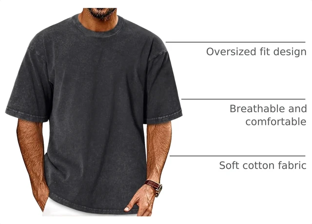 Alt view image 4 of 6 - Oversized Tshirts for Men Vintage Washed Tees, Solid Black, L | Casual Acid Wash Cotton Crew Neck Shirts, Summer Graphic Streetwear, Gym Workout Tops, Baggy Cowboy Outfits 2026