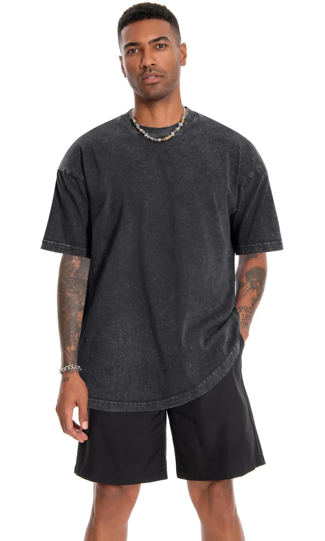 Alt view image 2 of 6 - Oversized Tshirts for Men Vintage Washed Tees, Solid Black, L | Casual Acid Wash Cotton Crew Neck Shirts, Summer Graphic Streetwear, Gym Workout Tops, Baggy Cowboy Outfits 2026