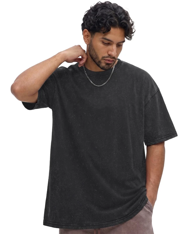 Alt view image 5 of 6 - Oversized Tshirts for Men Vintage Washed Tees, Solid Black, L | Casual Acid Wash Cotton Crew Neck Shirts, Summer Graphic Streetwear, Gym Workout Tops, Baggy Cowboy Outfits 2026