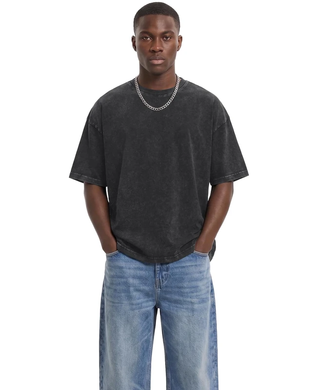 Alt view image 6 of 6 - Oversized Tshirts for Men Vintage Washed Tees, Solid Black, L | Casual Acid Wash Cotton Crew Neck Shirts, Summer Graphic Streetwear, Gym Workout Tops, Baggy Cowboy Outfits 2026