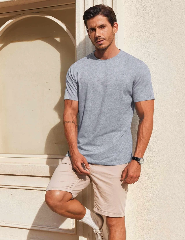 Alt view image 2 of 6 - Men's Casual T Shirts Short Sleeve Crew Neck Tee for Work Weekend Daily Wear Light Grey