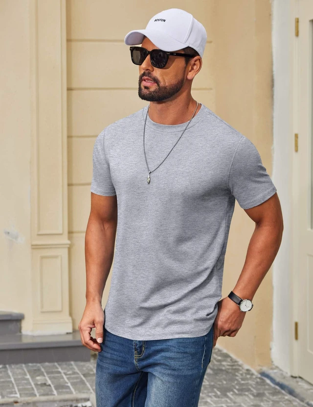 Alt view image 3 of 6 - Men's Casual T Shirts Short Sleeve Crew Neck Tee for Work Weekend Daily Wear Light Grey