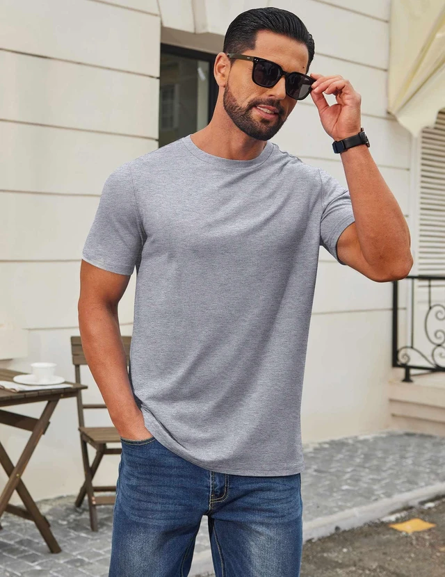 Alt view image 6 of 6 - Men's Casual T Shirts Short Sleeve Crew Neck Tee for Work Weekend Daily Wear Light Grey
