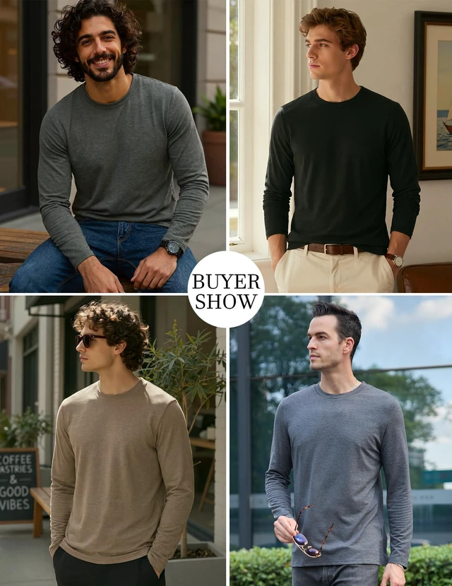 Alt view image 5 of 7 - Mens Casual T Shirts Lightweight Long Sleeve Tee Shirt Crewneck Sweatshirt, Khaki