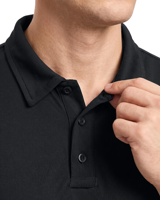 Alt view image 5 of 7 - Pique Jersey Mens Polo Shirt UPF 50+ Quick Dry, X-Large, Black | Men's Tactical Performance Polo Shirt, Breathable Mesh Pique Jersey, UPF 50+, Quick Dry, Short Sleeve
