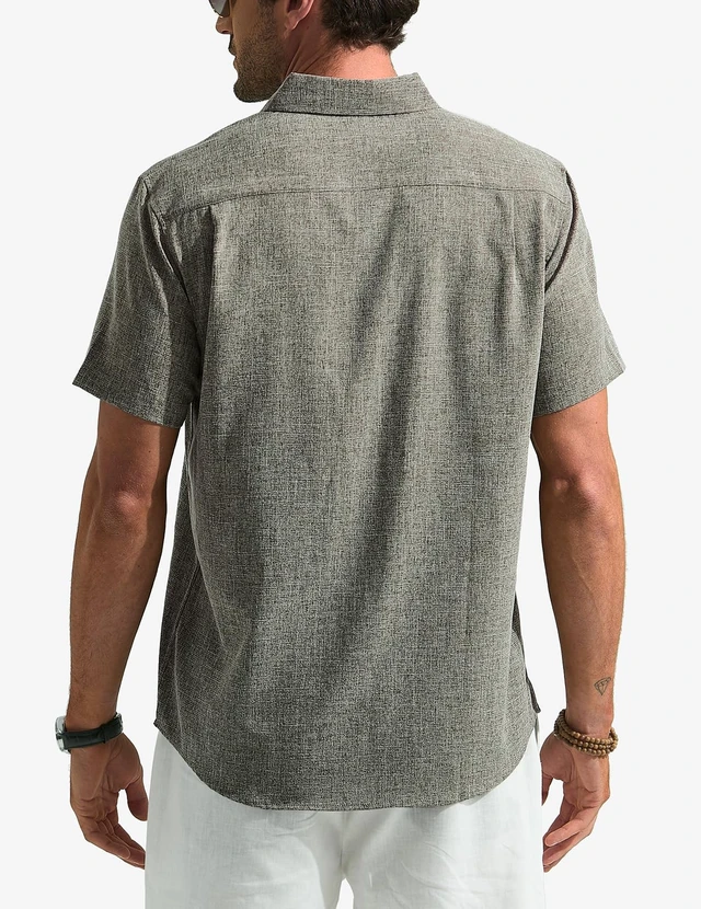 Alt view image 4 of 6 - Men's Casual Linen Shirt Short Sleeve Button Down Summer Shirt | Linen Blend, Lightweight Breathable, Pocket, Collared, Casual Summer Beach Vacation, Cruise, Work Office, Wedding Party